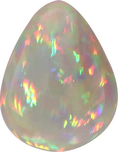 Pear cut ethiopian opal, 18.32 by 12.01 mm, shown at actual size