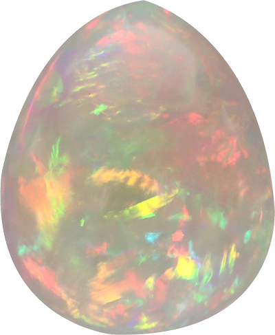 Pear cut ethiopian opal, 15.9 by 13.26 mm, shown at actual size