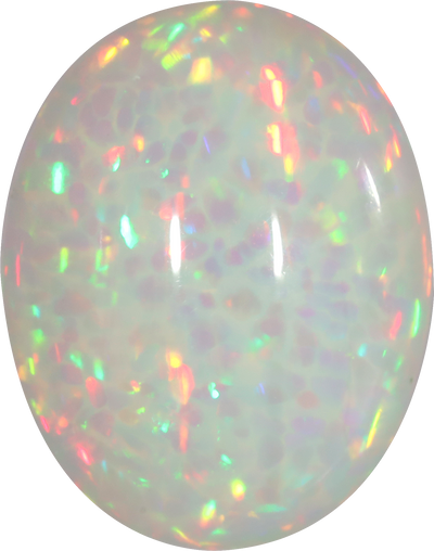 Oval cut ethiopian opal, 26.1 by 20.65 mm, shown at actual size