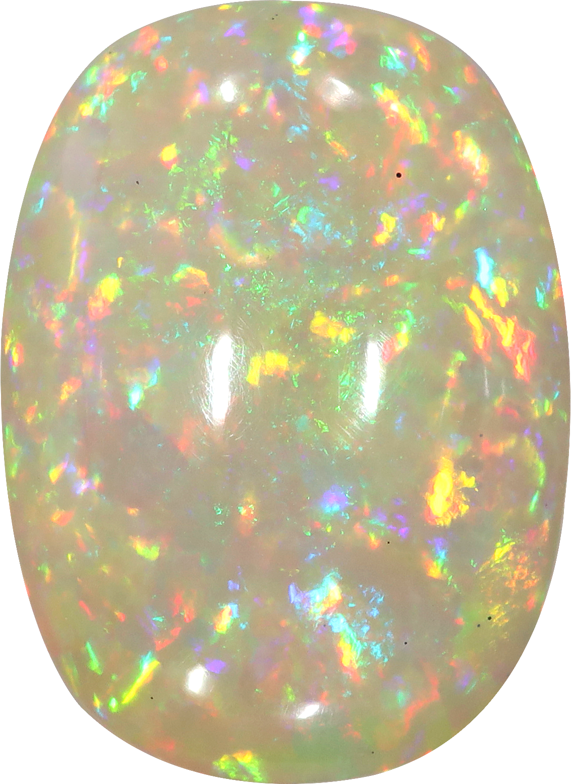 Cushion cut ethiopian opal, 21.36 by 15.59 mm, shown at actual size