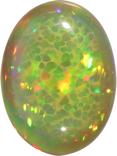 Oval cut ethiopian opal, 14.66 by 11.02 mm, shown at actual size