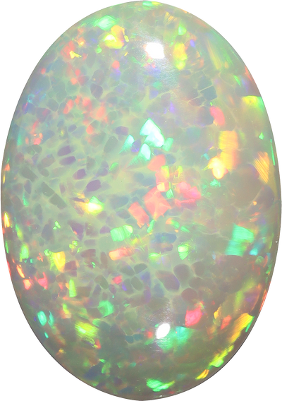 Oval cut ethiopian opal, 24.31 by 17.26 mm, shown at actual size