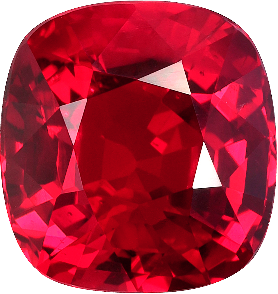 Cushion cut mozambique ruby, 9.6 by 9.07 mm, shown at actual size