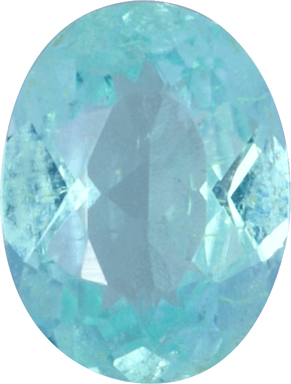 Oval cut paraiba tourmaline, 5.46 by 4.13 mm, shown at actual size