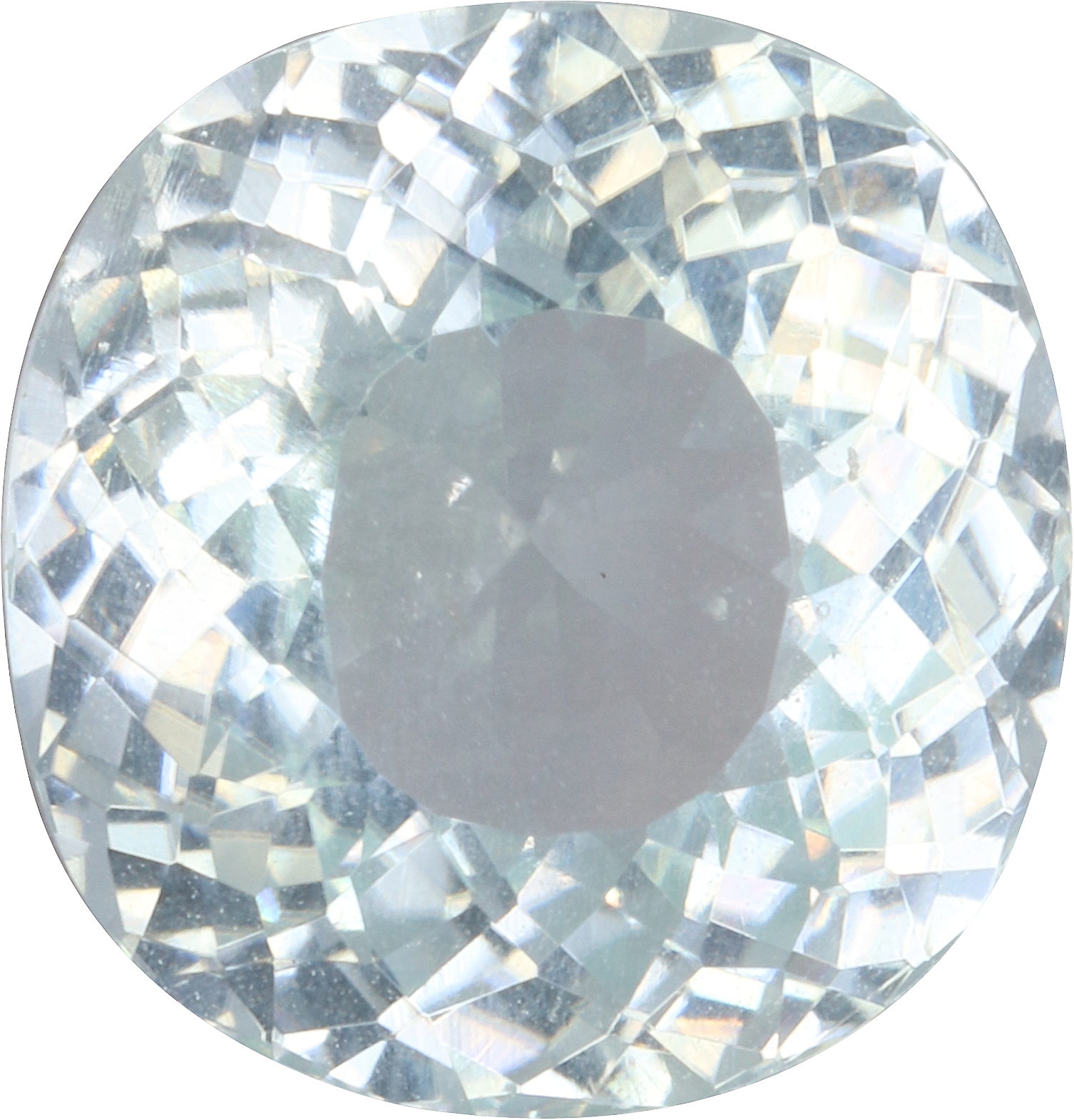Cushion cut paraiba tourmaline, 10.62 by 10.53 mm, shown at actual size