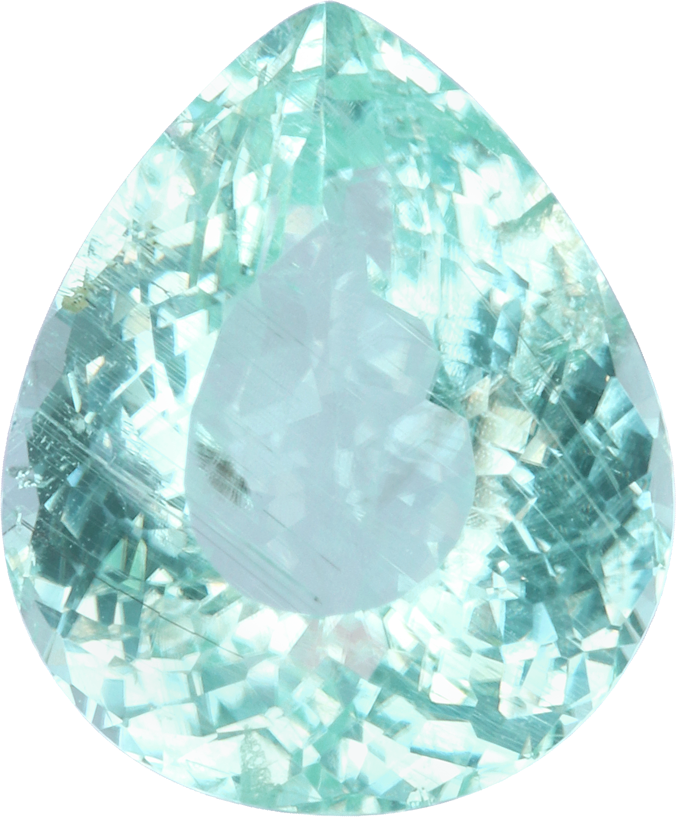Pear cut paraiba tourmaline, 10.31 by 8.48 mm, shown at actual size