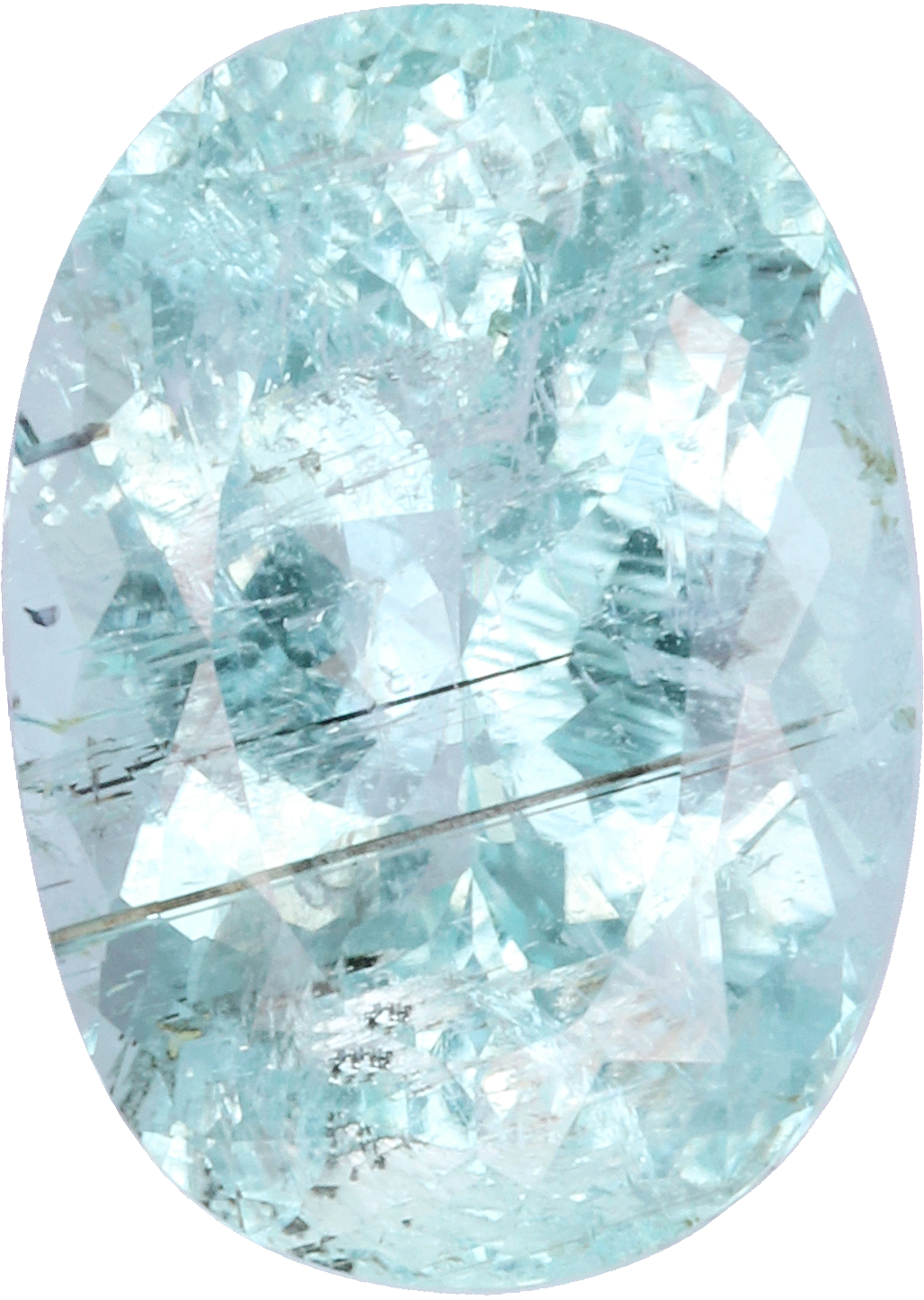 Oval cut paraiba tourmaline, 9.06 by 6.46 mm, shown at actual size