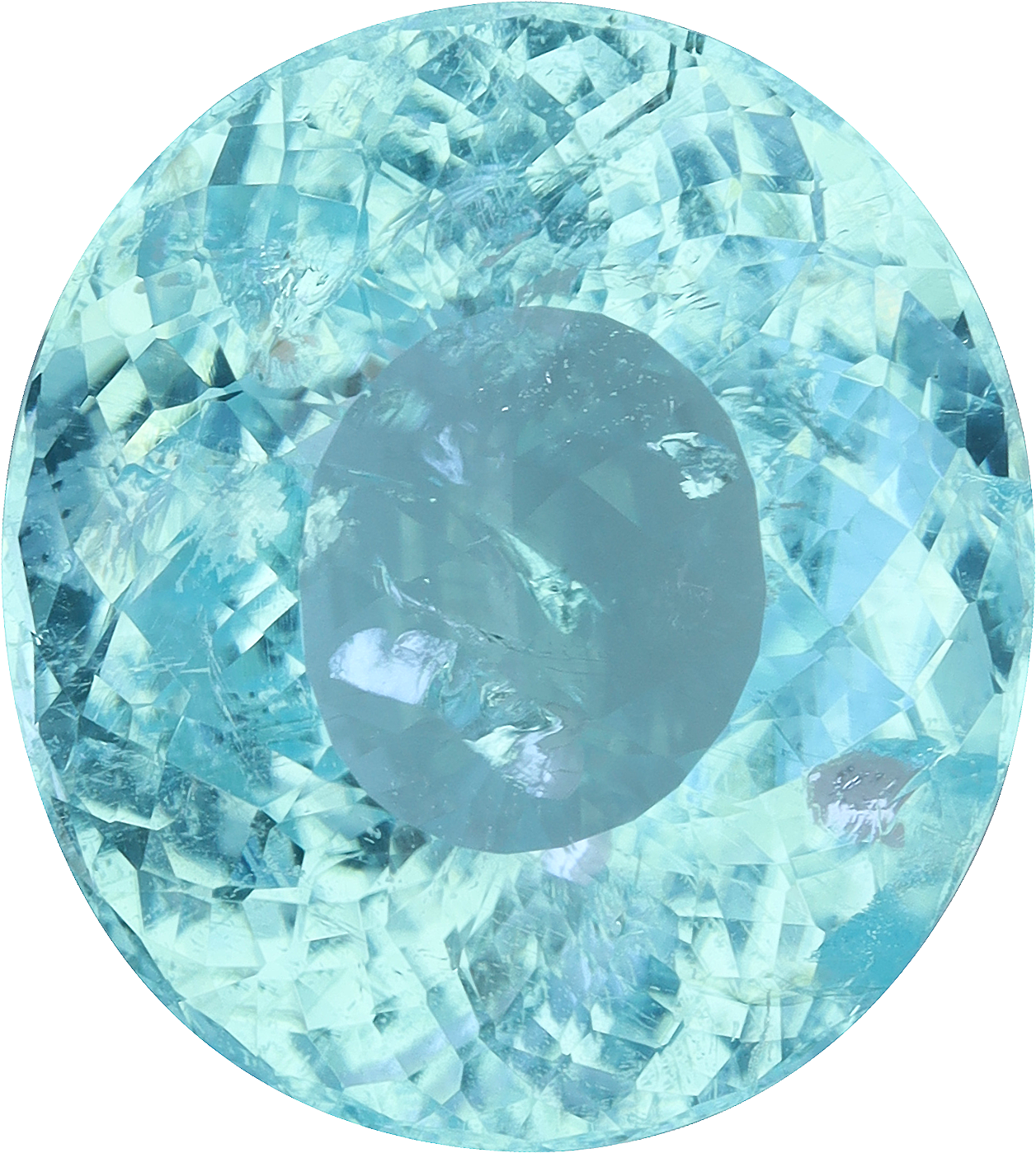 Oval cut paraiba tourmaline, 15.17 by 12.86 mm, shown at actual size
