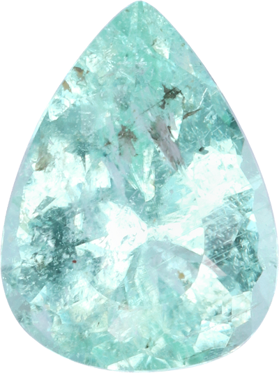 Pear cut paraiba tourmaline, 8.5 by 6.37 mm, shown at actual size