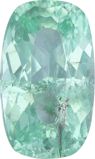 Cushion cut paraiba tourmaline, 10.74 by 6.56 mm, shown at actual size