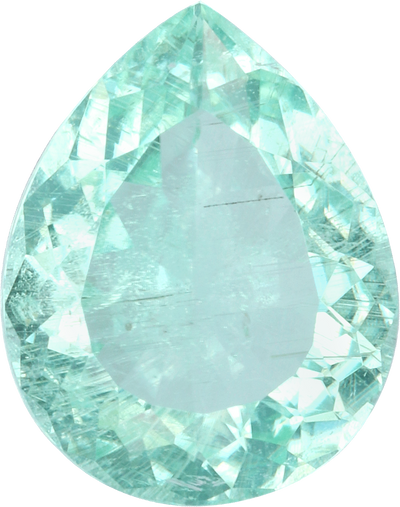 Pear cut paraiba tourmaline, 9.01 by 7.28 mm, shown at actual size