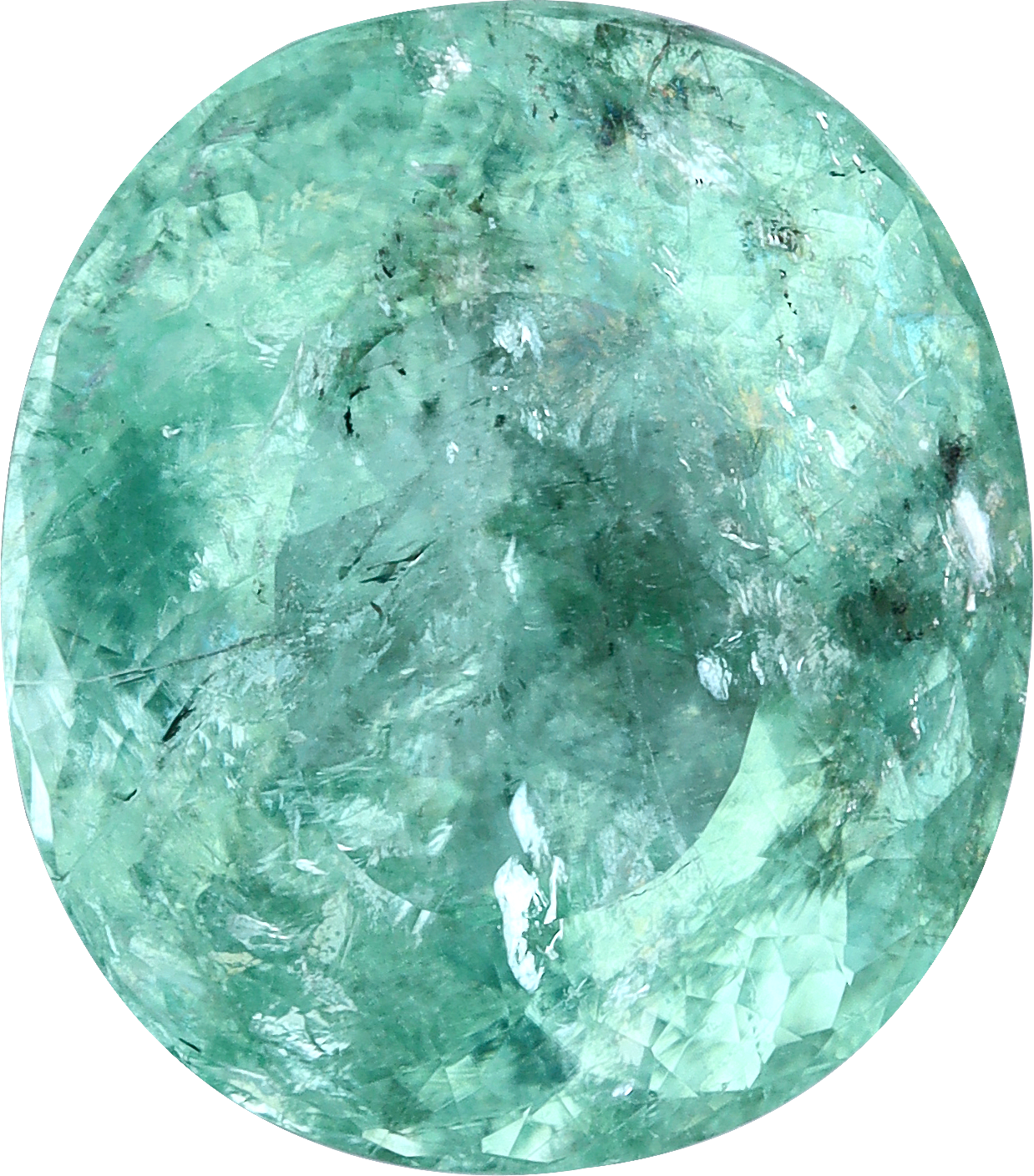 Oval cut paraiba tourmaline, 12.96 by 11.34 mm, shown at actual size