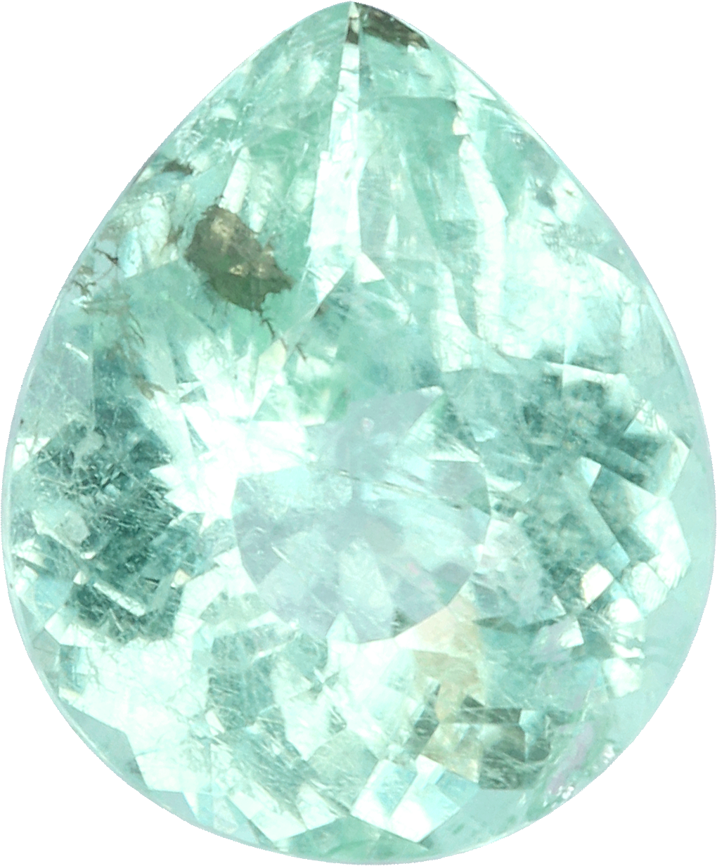 Pear cut paraiba tourmaline, 7.51 by 6.34 mm, shown at actual size