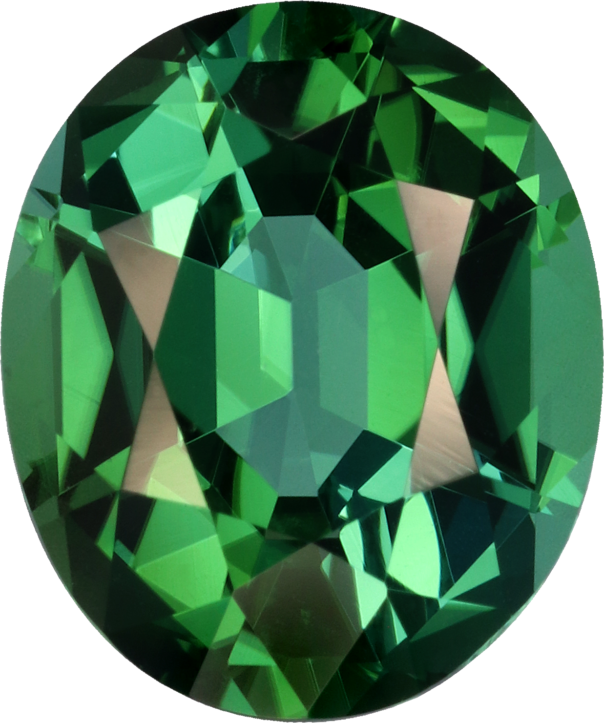 Oval cut paraiba tourmaline, 10.79 by 9.09 mm, shown at actual size