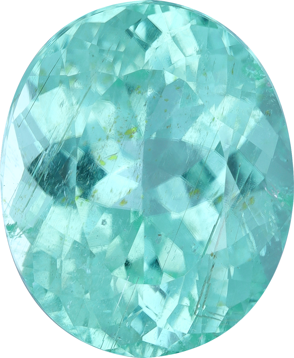 Oval cut paraiba tourmaline, 14.07 by 11.52 mm, shown at actual size