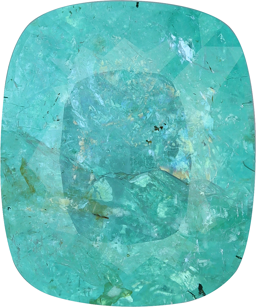Cushion cut paraiba tourmaline, 12.64 by 10.6 mm, shown at actual size