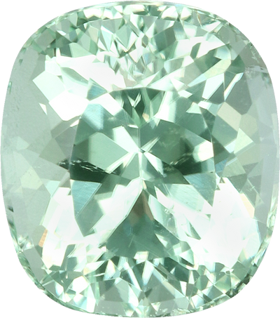 Cushion cut paraiba tourmaline, 7.28 by 6.41 mm, shown at actual size