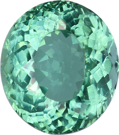 Oval cut paraiba tourmaline, 6.64 by 5.88 mm, shown at actual size