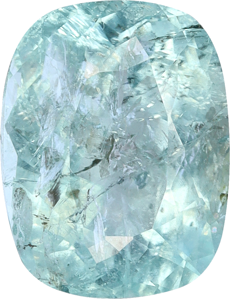 Cushion cut paraiba tourmaline, 8.93 by 6.86 mm, shown at actual size