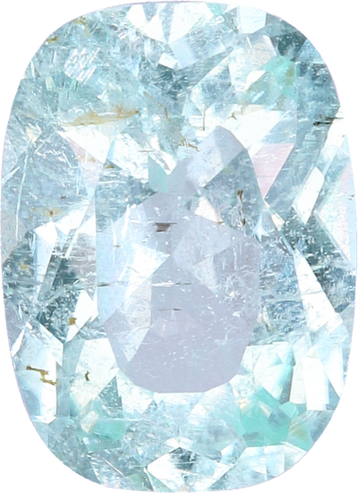 Cushion cut paraiba tourmaline, 9.68 by 7 mm, shown at actual size