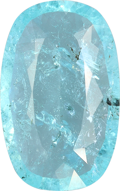Cushion cut paraiba tourmaline, 11.06 by 6.98 mm, shown at actual size
