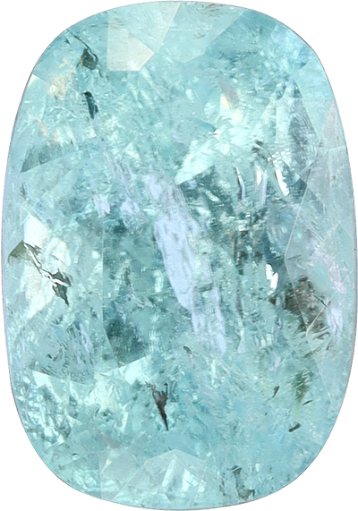 Cushion cut paraiba tourmaline, 7.81 by 5.47 mm, shown at actual size