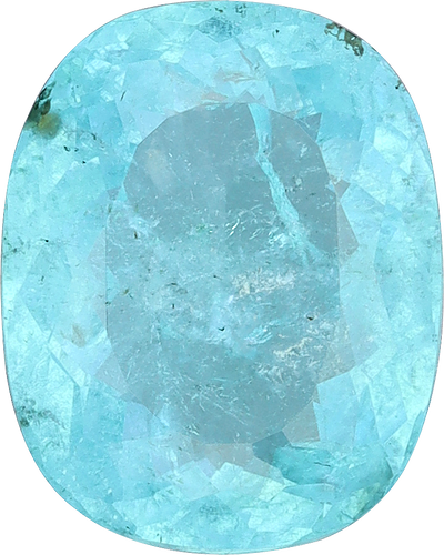 Cushion cut paraiba tourmaline, 9.37 by 7.49 mm, shown at actual size
