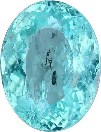 Oval cut paraiba tourmaline, 9.6 by 7.35 mm, shown at actual size