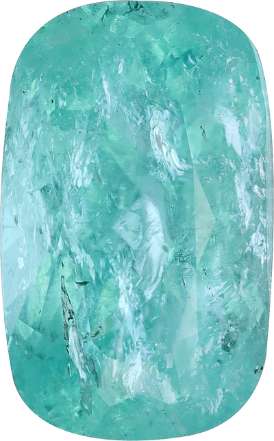 Cushion cut paraiba tourmaline, 11.91 by 7.44 mm, shown at actual size