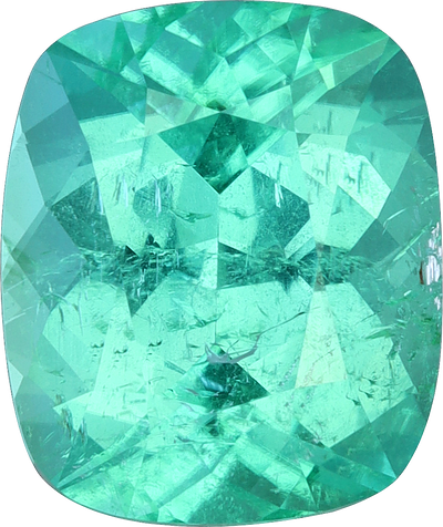 Cushion cut paraiba tourmaline, 9.46 by 7.96 mm, shown at actual size