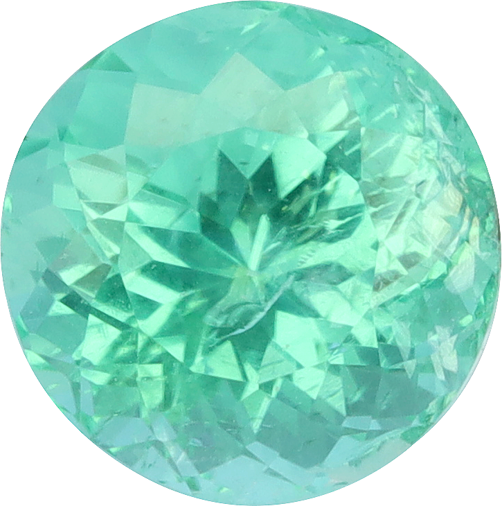 Round cut paraiba tourmaline, 5.94 by 6.04 mm, shown at actual size