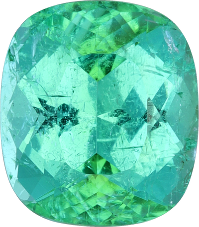 Cushion cut paraiba tourmaline, 9.46 by 8.24 mm, shown at actual size