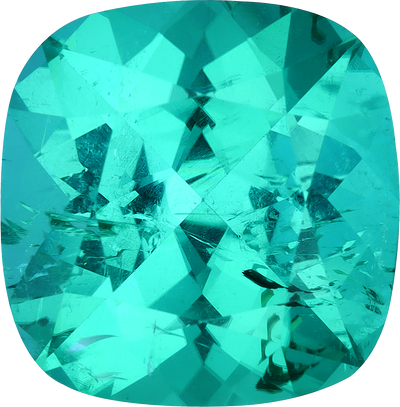 Cushion cut paraiba tourmaline, 13.83 by 13.56 mm, shown at actual size