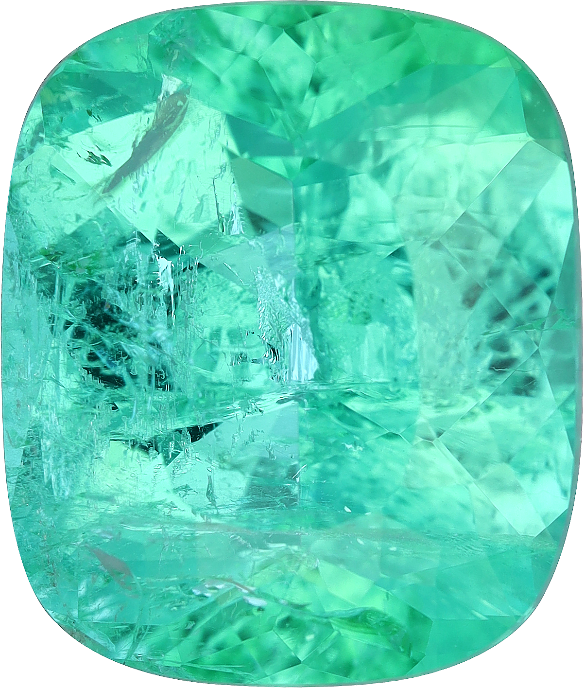 Cushion cut paraiba tourmaline, 12.66 by 10.71 mm, shown at actual size