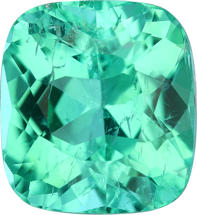 Cushion cut paraiba tourmaline, 10.54 by 9.53 mm, shown at actual size