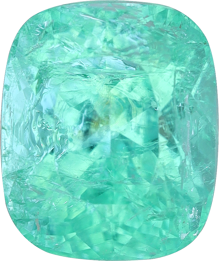 Cushion cut paraiba tourmaline, 7.98 by 6.63 mm, shown at actual size