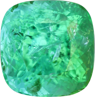 Cushion cut paraiba tourmaline, 10.34 by 10.03 mm, shown at actual size