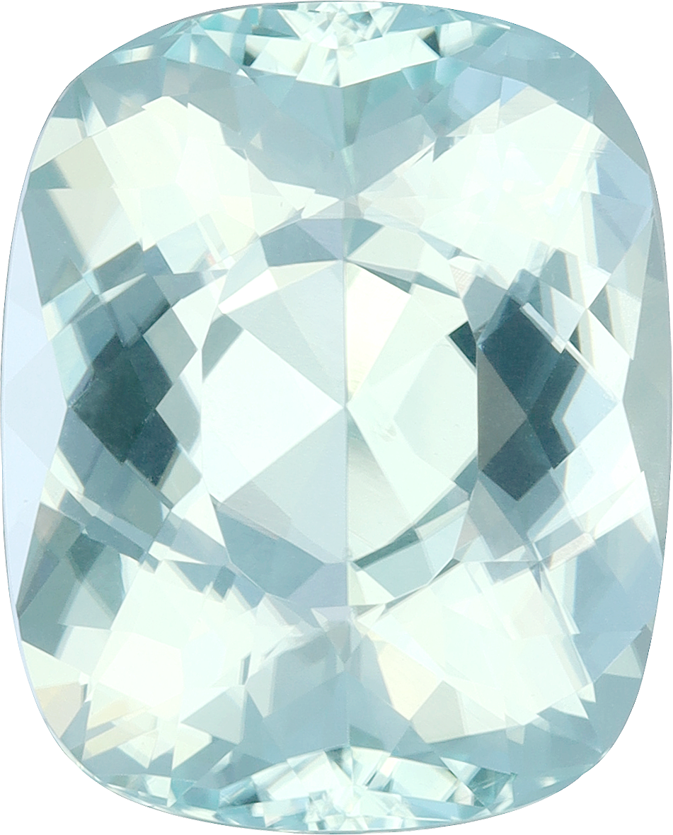 Cushion cut paraiba tourmaline, 16.58 by 13.32 mm, shown at actual size