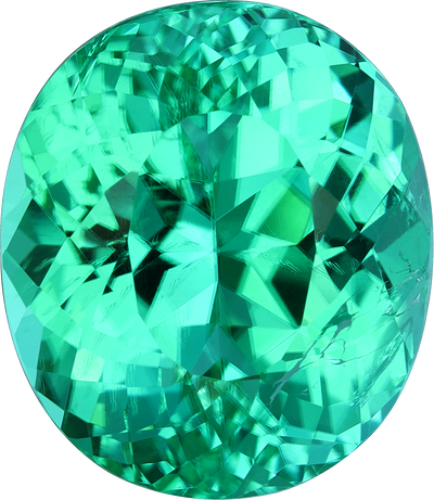 Oval cut paraiba tourmaline, 14.18 by 12.28 mm, shown at actual size