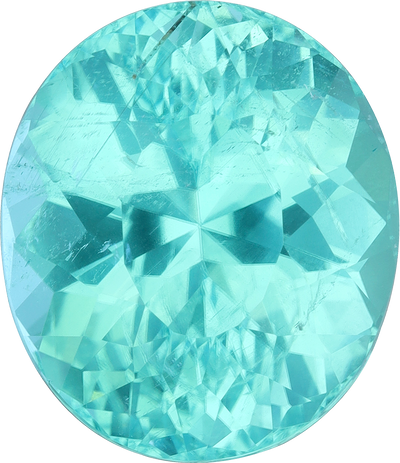 Oval cut paraiba tourmaline, 14.55 by 12.56 mm, shown at actual size