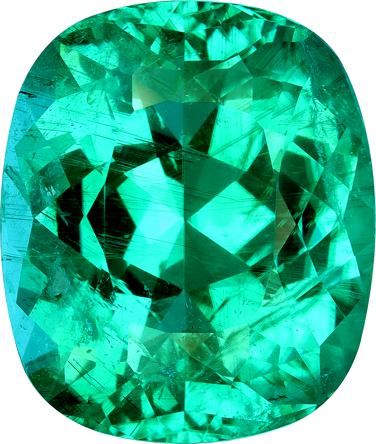 Cushion cut paraiba tourmaline, 23.2 by 19.6 mm, shown at actual size