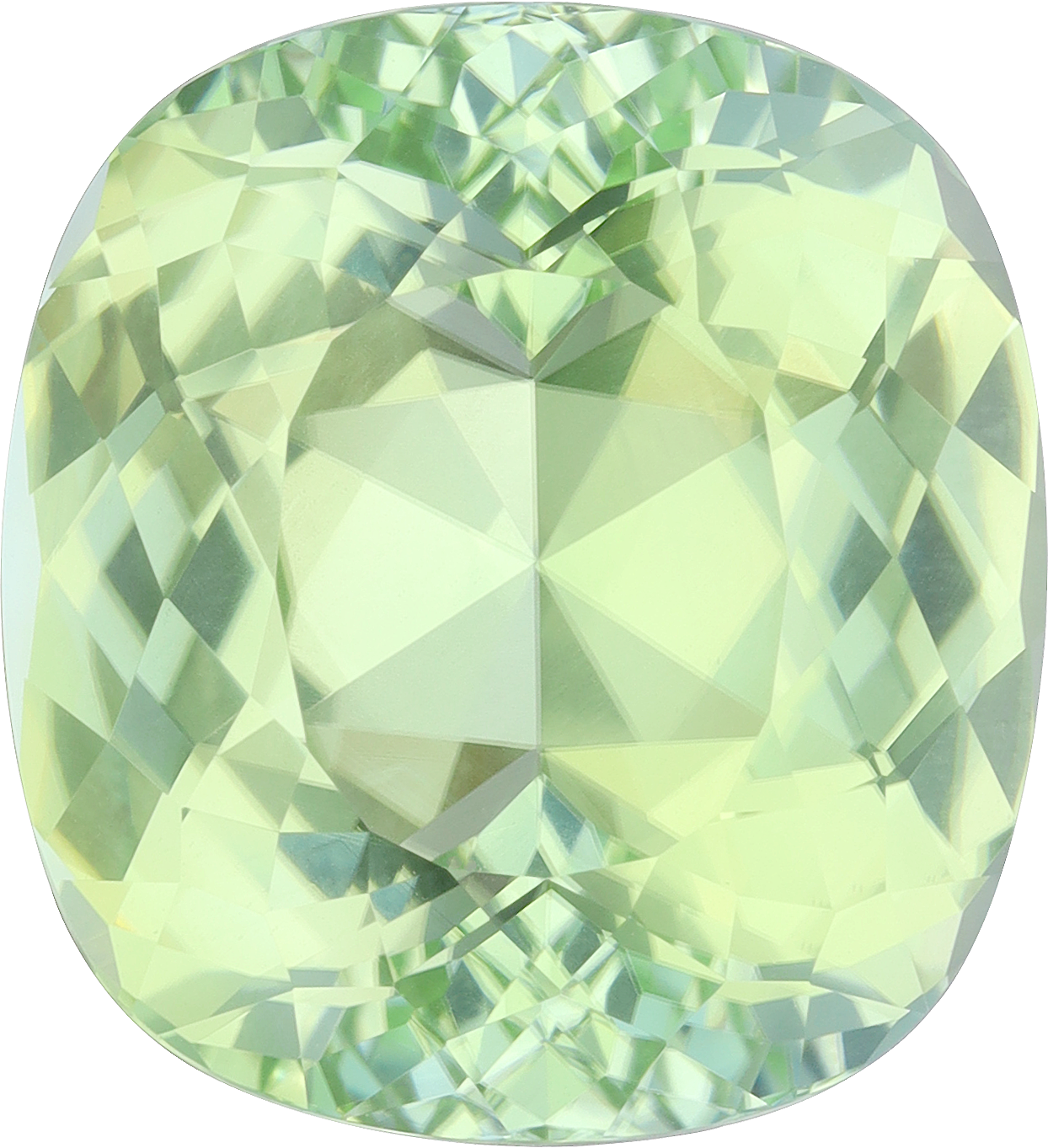 Cushion cut paraiba tourmaline, 19.14 by 17.47 mm, shown at actual size