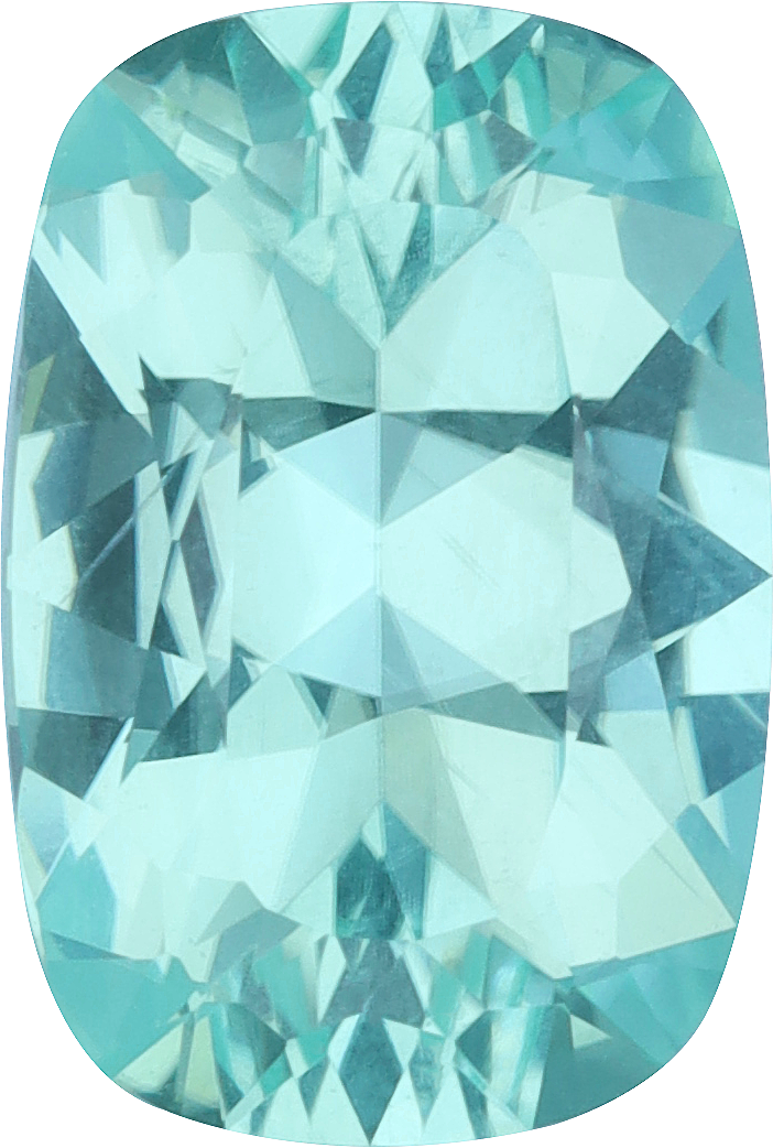 Cushion cut paraiba tourmaline, 10.24 by 6.91 mm, shown at actual size