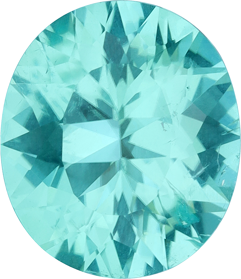Oval cut paraiba tourmaline, 10.38 by 9 mm, shown at actual size