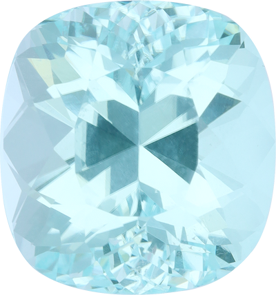 Cushion cut paraiba tourmaline, 17.49 by 16.43 mm, shown at actual size