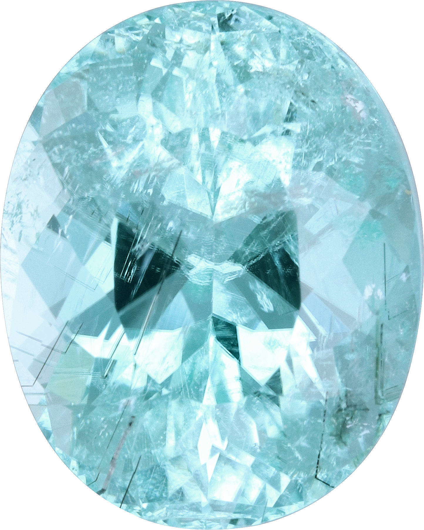 Oval cut paraiba tourmaline, 15.22 by 12.21 mm, shown at actual size