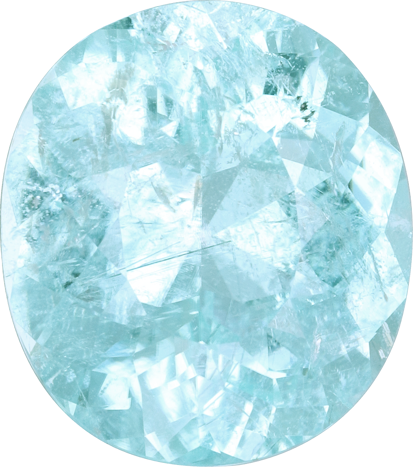 Oval cut paraiba tourmaline, 13.08 by 11.56 mm, shown at actual size