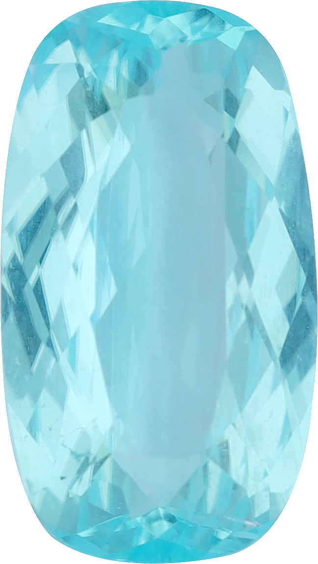 Cushion cut paraiba tourmaline, 11.49 by 6.49 mm, shown at actual size