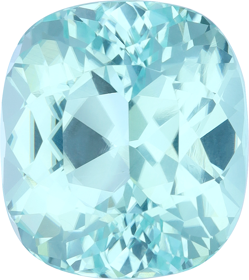 Cushion cut paraiba tourmaline, 18.73 by 16.62 mm, shown at actual size