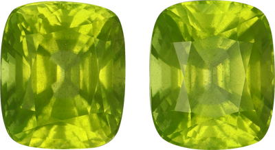 Cushion cut peridot, 10.9 by 9.1 mm, shown at actual size